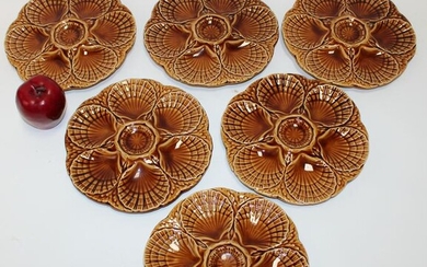 Set of 6 French Majolica Sarreguemines oyster plates