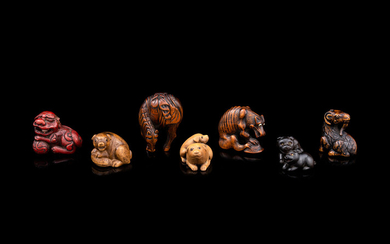 Seven Japanese Carved Wood Animal-Form Netsuke