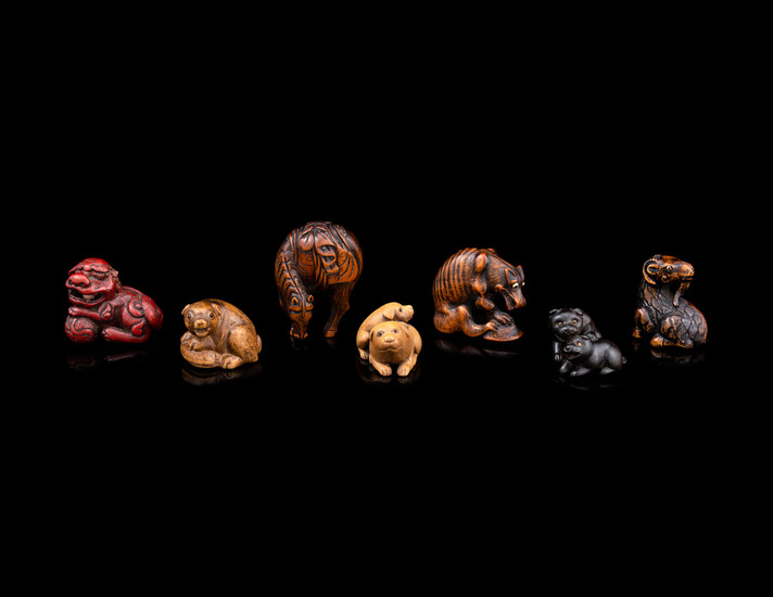 Seven Japanese Carved Wood Animal-Form Netsuke