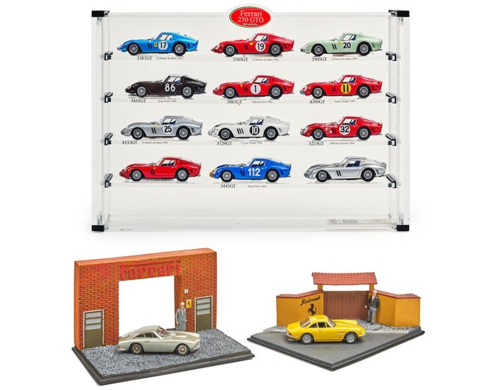 Showcase of 12 Ferrari 250 GTO Miniatures and two Dioramas...
