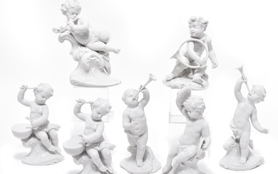Sieben musizierende Putten. Nymphenburg, nach Frankenthaler-Modell | Porzellan, weiß.