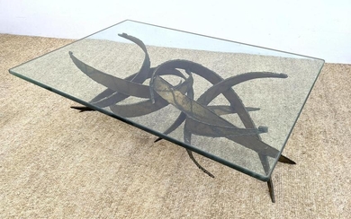 Silas Seandel style Brutalist Metal Coffee Table. Glas