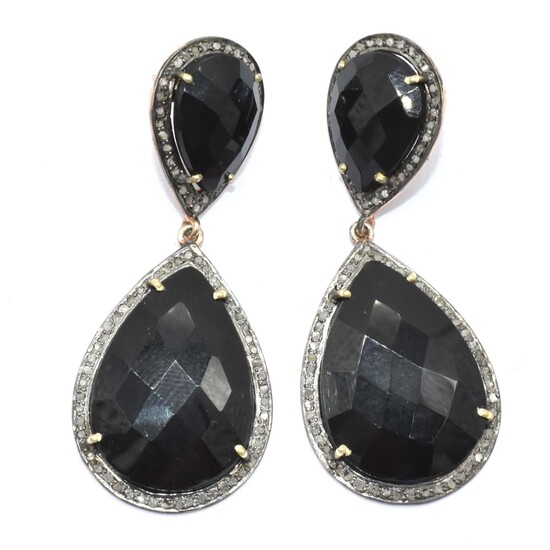 Silver Diamond Black Onyx Dangling Earring