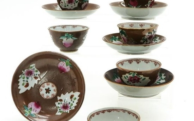 Six Batavianware Cups and Saucers