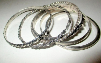 Six Sterling Bangle Bracelets