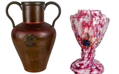 Splatter Glass Vase & Copper 2-Handled Vase