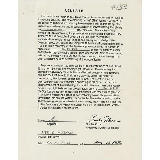 Steve Wozniak Document Signed