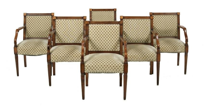 Suite of Six Fruitwood Armchairs