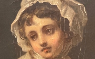 Suiveur de Jean-Baptiste GREUZE (1725-1805), Portrait de jeune fille. Huile sur toile. (craquelures, déchirures et...