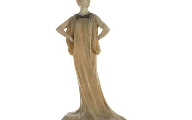 THODORE RIVIRE (1857-1912) Sculpture, "Femme debout", en albtre teint reprsentant...