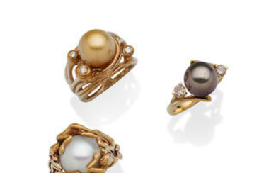 THREE CULTURED PEARL RINGS