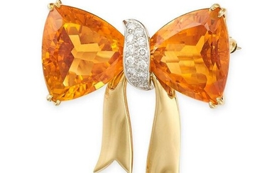TIFFANY & CO, A CITRINE AND DIAMOND BOW BROOCH, CIRCA 1980 in 18ct yellow gold, designed as a