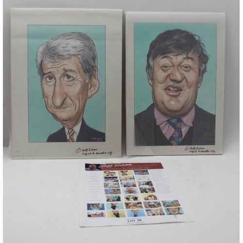 TWO GEOFF TRISTRAM COLOURED CARICATURES to include Jeremy Pa...