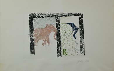 Tano Festa (1938 - 1987) ELEPHANTS eau-forte- aquatinte, 28x40 cm, sur feuille 50x69.5 cm ;...