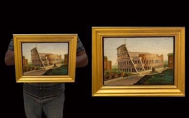 The Roman Colosseum, A Large 19th C. Framed Micro Mosaic Plaque