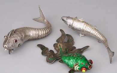 Three Eastern Silver Articulated Fish, 20th century