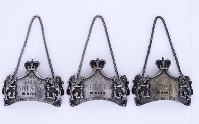 Three Elizabeth II Silver "Coronation" Spirit Labels, by Leslie...