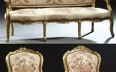 Three Piece Louis XV Style Gilt Parlor Suite, 20th c.