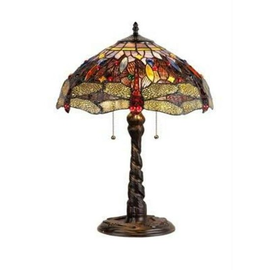 Tiffany Style 2-Light Dragonfly Stained Art Glass Lamp