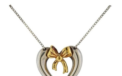 Tiffany & Co Silver 18K Gold Heart Pendant Necklace