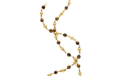 Tiger's-Eye Quartz, Gold Necklace The necklace is composed of...