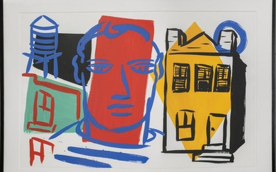 Tom Slaughter "Man & House" Acrylic on Paper 1990