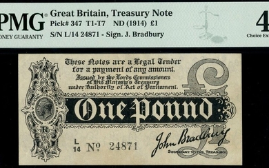 Treasury Series, John Bradbury, first issue £1, ND (7 August 1914), serial number L/14 24871, (...