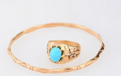 Turquoise, 14k Yellow Gold Jewelry Suite.