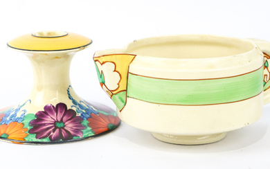 Two 'Bizarre' by Clarice Cliff for Wilkinson (England) hand-painted honeyglaze...