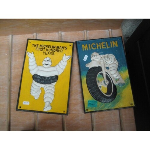 Two Cast Iron Michelin Tyres Advertising Wall Plagues - 30cm...