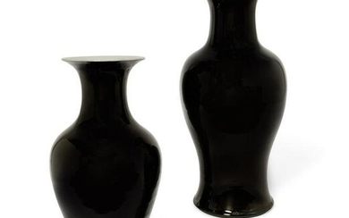 Two Chinese black ground porcelain baluster vases