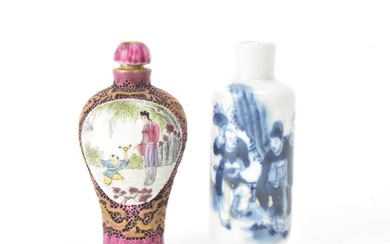 Two Chinese porcelain hand painted snuff bottles to include ...