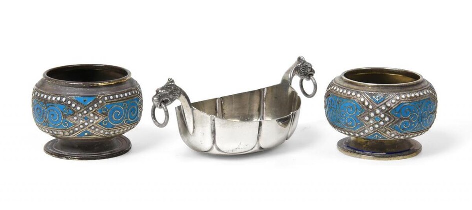 Two Norwegian Silver and Enamel Salt-Cellars and A Norwegian Silver...