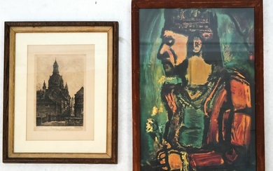 Two Prints: Rouault Portrait, Cathedral