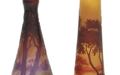 Two Scenic Cameo Glass Vases