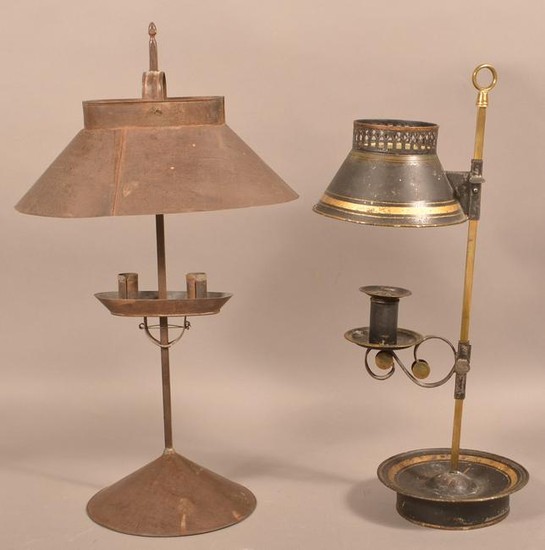 Two Tin and Iron Adjustable Table Top Candle Stands.