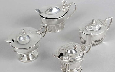 Two Victorian silver mustard pots, together with two later examples. (4).