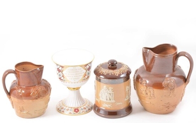 Two boxes of decorative ceramics, including a Doulton Lambeth tobacco jar
