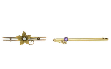 Two early 20th century gem bar brooches, AF