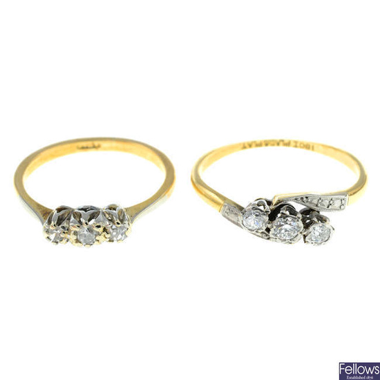 Two early to mid 20th century gold diamond rings.