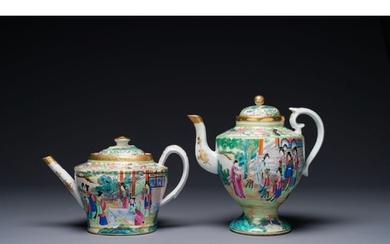 Two fine Chinese Canton famille rose teapots, 19th C.L.: 25 ...