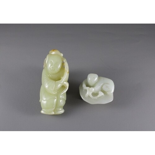 Two jade figures of boys, 19th CenturyThe first H:7cm, the o...