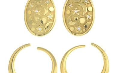 Two pairs of 18ct gold diamond earrings.Estimated total