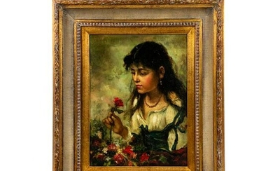 Unsigned O/C Young Spanish Woman Portrait Painting