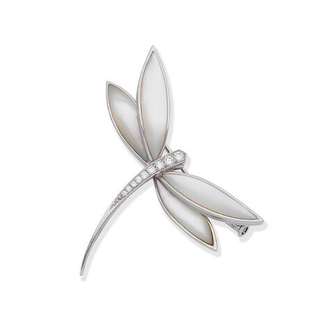 VAN CLEEF & ARPELS: DIAMOND AND MOTHER-OF-PEARL DRAGONFLY BROOCH