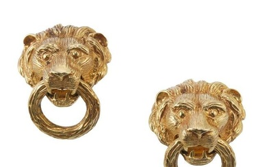 Van Cleef & Arpels 1970s 18k Gold Lion Doorknocker Earrings