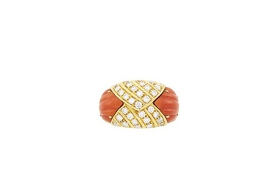 Van Cleef & Arpels Gold, Carved Coral and Diamond Ring