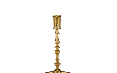 Very Fine and Rare Northwestern European Cast Brass Circular-Based Candlestick, Late 15th to Early 16th Century
