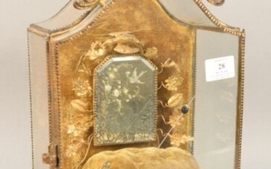 Victorian display case having mirror over pin cushion w