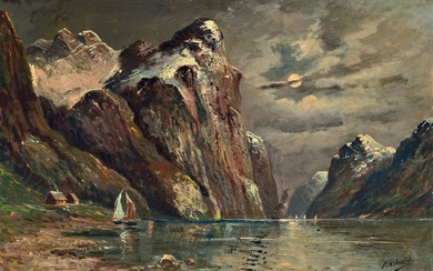 Mastrand, norwegian painter, around 1900, Norwegian fjord landscape, oil/canvas, signed...